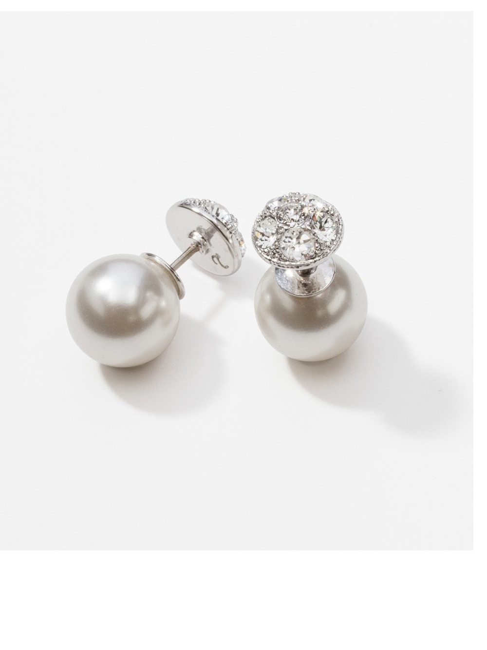 Touchstone Crystal Silver Pearl and Crystal Double-Face Stud Earrings